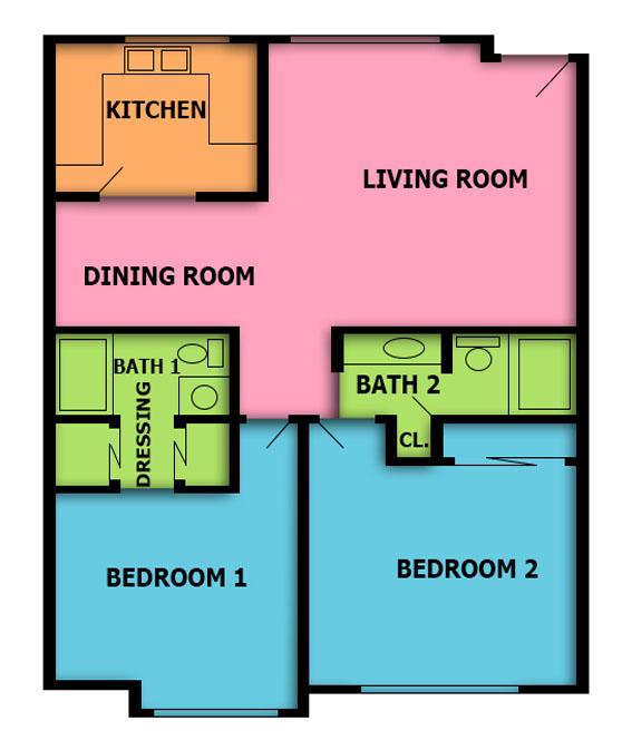 This image is the visual schematic representation of Plan A in The Northwoods Apartments.