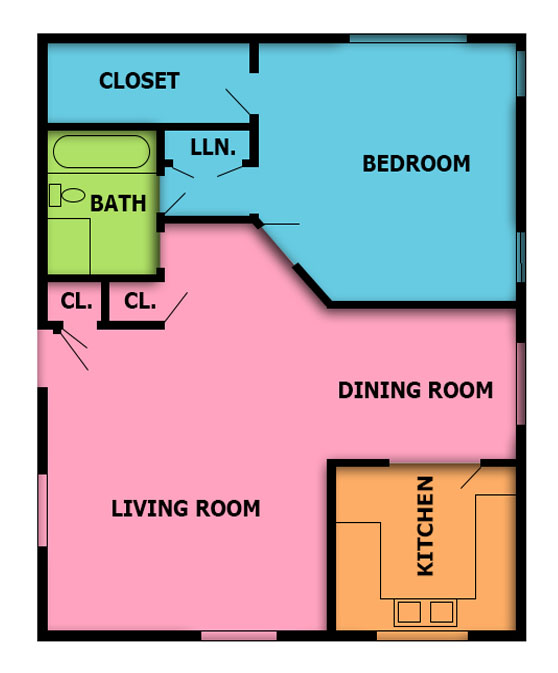 This image is the visual schematic representation of Plan B in The Northwoods Apartments.